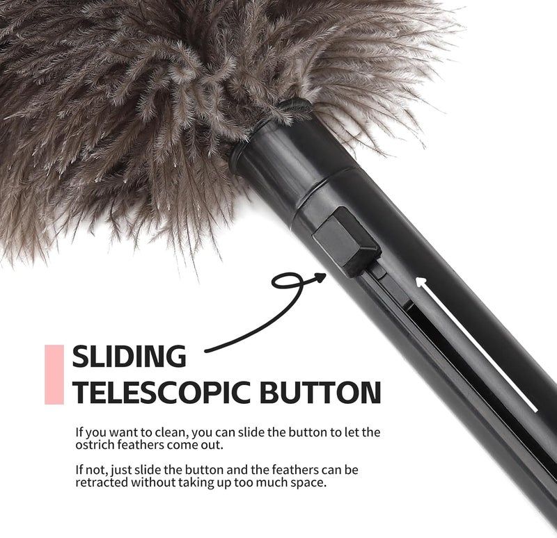 FeelfunFeather Retractable Feather Duster-Genuine Ostrich Feathers,Anti-Static,Reusable Eco-Friendly Handheld Cleaning for Keyboard,Home,Car,Office(10 to 15 Inches) 1 Pack - Image 3